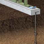 This helical pier provides support for a reinforced concrete footing.